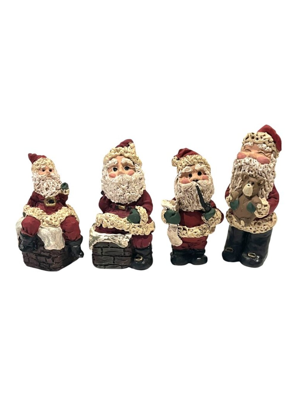 Vintage Resin Santa Claus Figurines Set of 4 Textured Old World Christmas